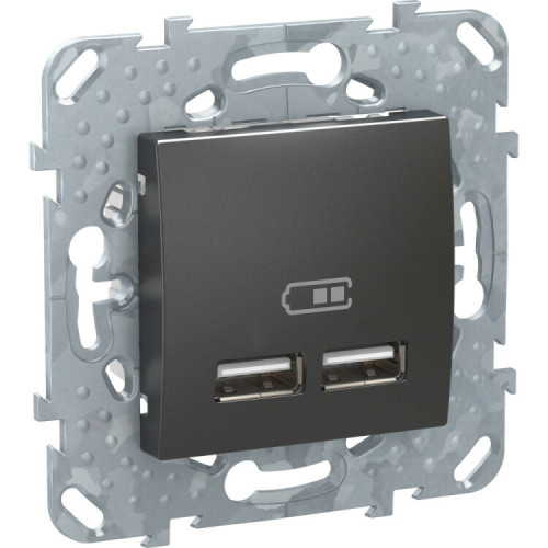 Unica TOP Графит Накладка/вставка для розетки 2 USB зарядное устройство 2.1А | MGU5.418.12ZD | Schneider Electric