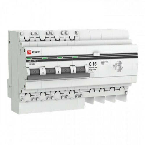 Выключатель автоматический дифференциального тока АД-4 4п 16А C 100мА тип AC (8 мод.) PROxima (электронный) | DA4-16-100-pro | EKF