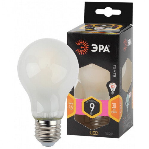 Лампа светодиодная F-LED A60-9W-827-E27 frost 9Вт филамент груша матовая теплый белый свет | Б0035033 | ЭРА