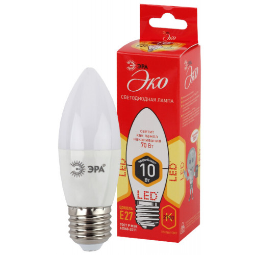 Лампа cветодиодная ECO LED B35-10W-827-E27 (диод, свеча, 10Вт, тепл, E27) (10/100/3500) | Б0032962 | ЭРА