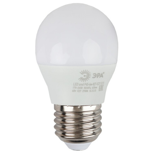 Лампа светодиодная RED LINE ECO LED P45-6W-827-E27 диод, шар, 6Вт, тепл, E27 | Б0019073 | ЭРА