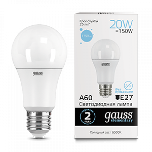 Лампа светодиодная LED 20Вт E27 220В 6500К Elementary A60 | 23239 | Gauss
