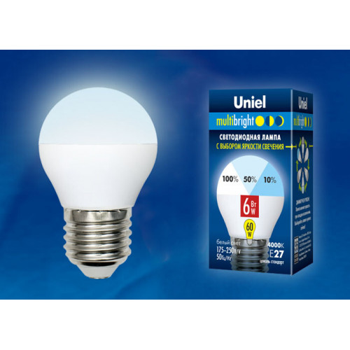 Лампа светодиодная LED-G45-6W/NW/E27/FR/MB PLM11WH LED. «шар», матовая. Серия Multibright. 4000K 100-50-10 . | UL-00002378 | Uniel