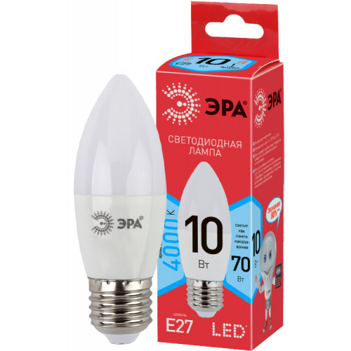 Лампа cветодиодная ECO LED B35-10W-840-E27 (диод, свеча, 10Вт, нейтр, E27) (10/100/3500) | Б0032965 | ЭРА