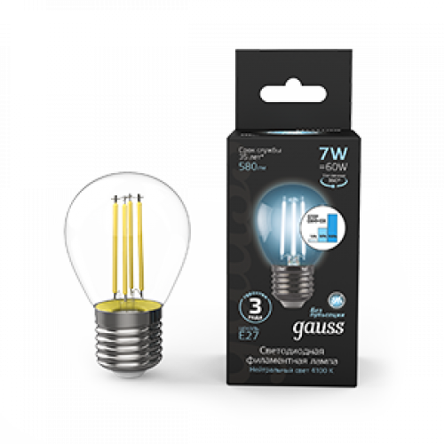 Лампа светодиодная Black LED Filament Шар E27 7W 580lm 4100K step dimmable | 105802207-S | Gauss