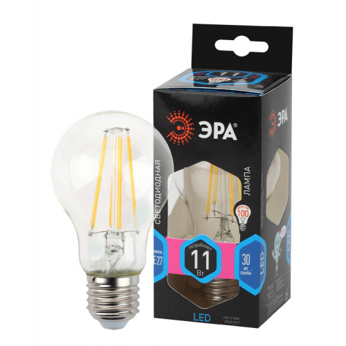 Лампа светодиодная F-LED A60-11W-840-E27 (филамент, груша, 11Вт, нейтр, Е27) | Б0035026 | ЭРА
