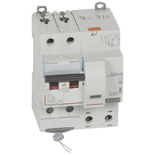 Выключатель автоматический дифференциальный DX3 6000 2п 10А С 300мА тип AС (4 мод) | 411171 | Legrand