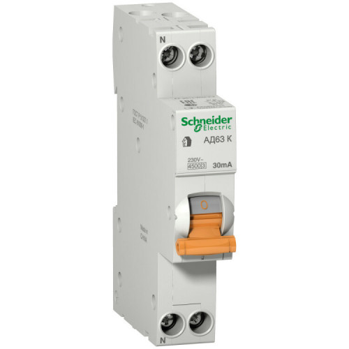 Выключатель автоматический дифференциального тока АД63 К 1п+N 25А C 30мА тип AC (1 мод) | 12524 | Schneider Electric