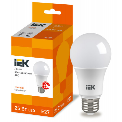 Лампа светодиодная LED A80 шар 25Вт 230В 3000К E27 | LLE-A80-25-230-30-E27 | IEK