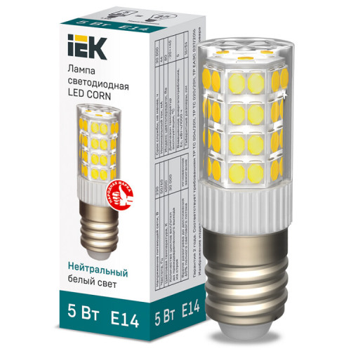 Лампа светодиодная CORN капсула 5Вт 230В 4000К керамика E14 IEK | LLE-CORN-5-230-40-E14 | IEK