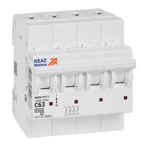 Выключатель автоматический четырехполюсной OptiDin BM63-4C63-4,5-УХЛ3 | 326827 | КЭАЗ