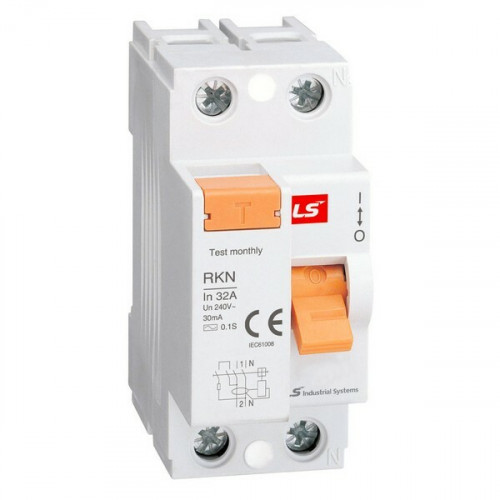 Дифференциальный выключатель нагрузки (УЗО) RKN 2P 63A 100mA | 062203098B | Lsis