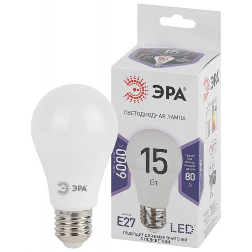 Лампа светодиодная LED 15Вт Е27 6000К smd A60-15W-860-E27 | Б0031396 | ЭРА