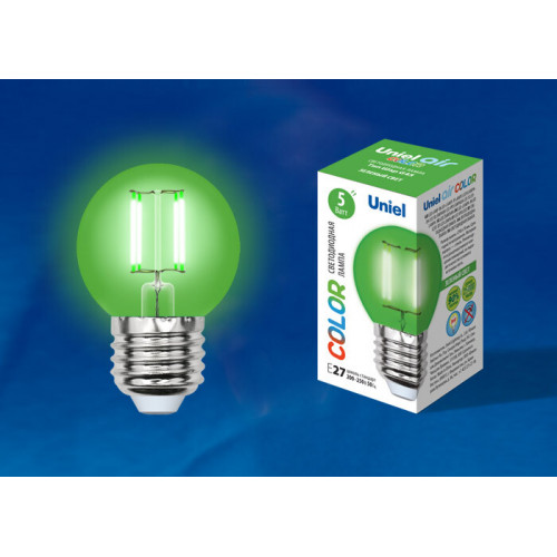 Лампа светодиодная LED-G45-5W/GREEN/E27 GLA02GR LED. 