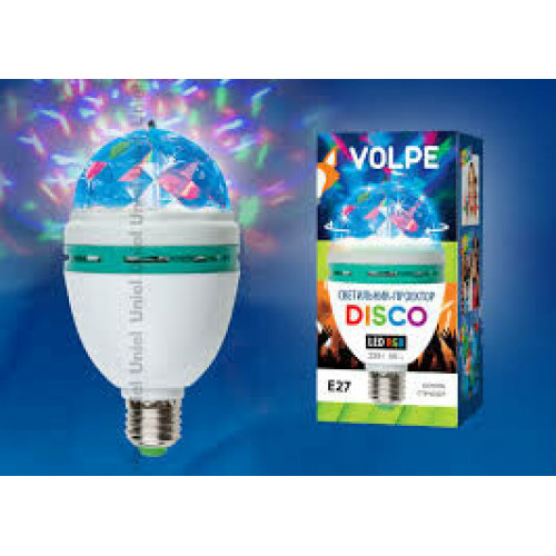 Светильник светодиодный проектор ULI-Q301. Серия DISCO, многоцветный, 220В, для установки в электропатрон Е27, цвет корпуса белый. | 09839 | Volpe