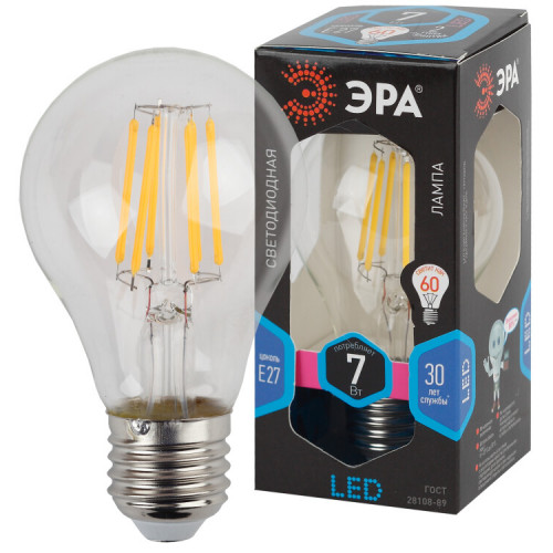 Лампа светодиодная F-LED A60-7W-840-E27 (филамент, груша, 7Вт, нейтр., Е27) | Б0043447 | ЭРА