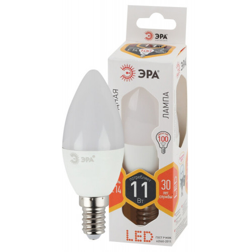 Лампа светодиодная СТАНДАРТ LED B35-11W-827-E14 (диод, свеча, 11Вт, тепл, E14) | Б0047939 | ЭРА