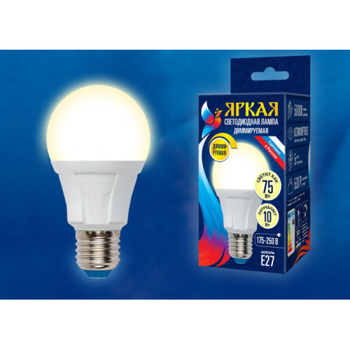 Лампа светодиодная LED-A60 10W/3000K/E27/FR/DIM PLP01WH LED, димм.. 