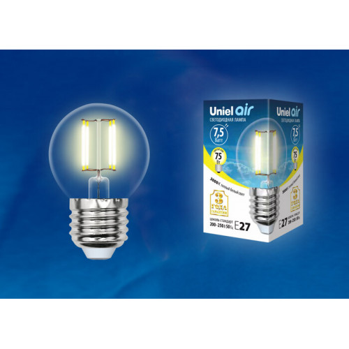 Лампа светодиодная LED-G45-7,5W/WW/E27/CL GLA01TR LED. 