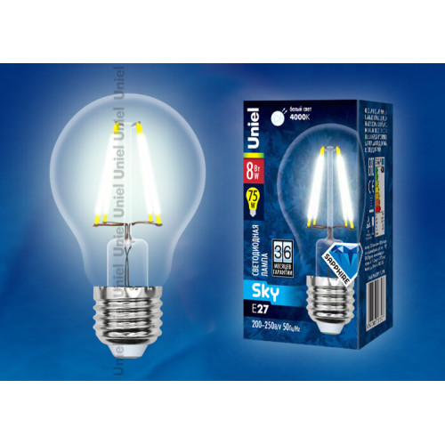 Лампа светодиодная LED-A60-8W/NW/E27/CL PLS02WH LED. 
