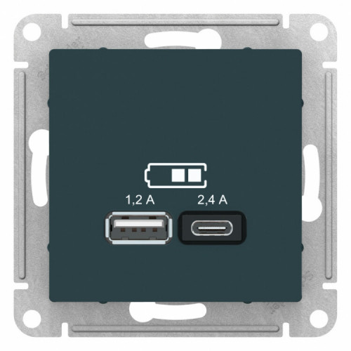 ATLASDESIGN Изумруд USB РОЗЕТКА A+С, 5В/2,4 А, 2х5В/1,2 А, механизм | ATN000839 | SE