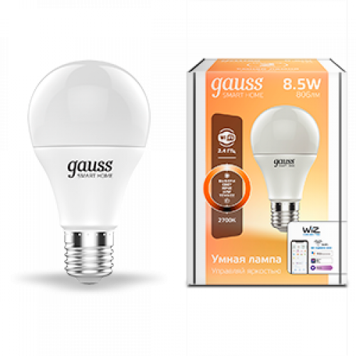 Лампа Светодиодная Smart Home DIM E27 A60 8.5 Вт 2700К 1/10/40 | 1050112 | Gauss