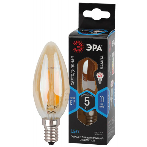 Лампа светодиодная F-LED B35-5W-840-E14 gold (филамент, свеча золот, 5Вт, нетр, E14) | Б0047032 | ЭРА