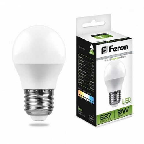 Лампа светодиодная LB-550 (9W) 230V E27 4000K G45 | 25805 | FERON