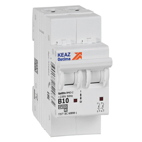 Выключатель автоматический двухполюсной OptiDin BM63-2B10-4,5-УХЛ3 (КЭАЗ) | 329509 | КЭАЗ