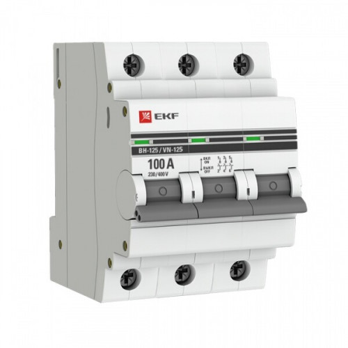 Выключатель нагрузки модульный ВН-125, 3P 100А EKF PROxima | SL125-3-100-pro | EKF