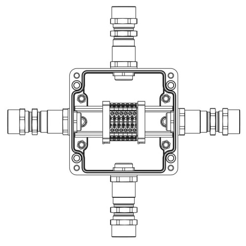 Взрывозащищенная клеммная коробка из полиэстера TBE-P-03-(6xCBC.2)-1xKA2MHK(A)-1xKA2MHK(B)-1xKA2MHK(C)-1xKA2MHK(D)1Ex e IIC Т5 Gb /Ex tb IIIC T95°C Db