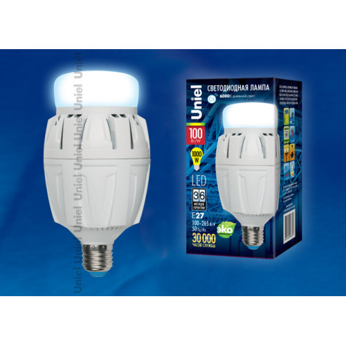 Лампа светодиодная LED-M88-100W/DW/E27/FR ALV01WH LED мощная с мат. рассеивателем. Материал корпуса алюминий. 6500К. Серия Venturo. . | 09508 | Uniel