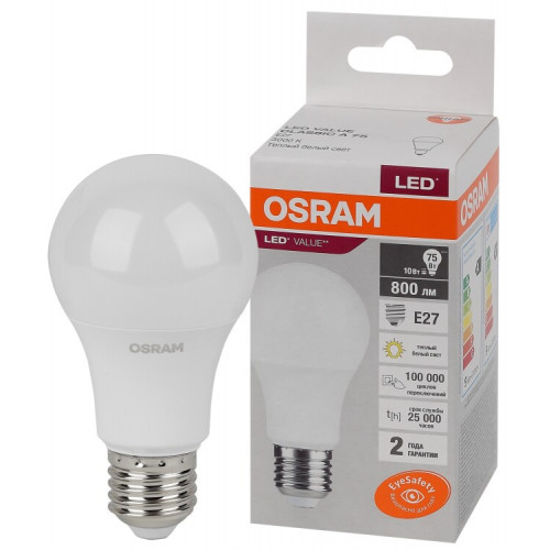 Лампа светодиодная LED Value CL- A 10W/830 230V E27 10X1 | 4058075578821 | OSRAM