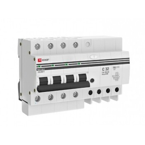 Выключатель автоматический дифференциального тока АД-4 32А/100мА (характеристика C, AC, электронный, защита 270В) 6кА PROxima | DA4-6-32-100-pro | EKF