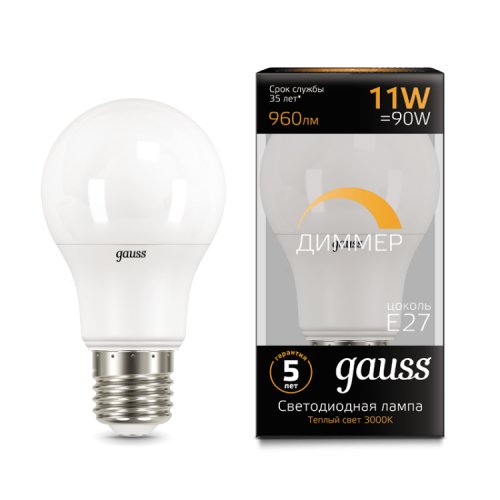 Лампа светодиодная LED 11Вт E27 220В 3000К A60, диммируемая | 102502111-D | Gauss