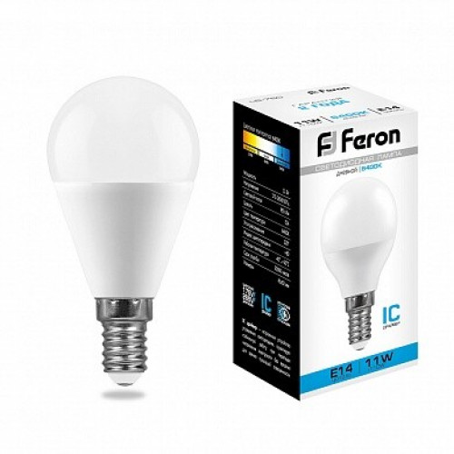Лампа светодиодная LB-750 (11W) 230V E14 6400K G45 | 25948 | FERON