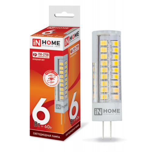 Лампа светодиодная LED-JCD-VC 6Вт 230В G4 6500К 540Лм | 4690612028637 | IN HOME