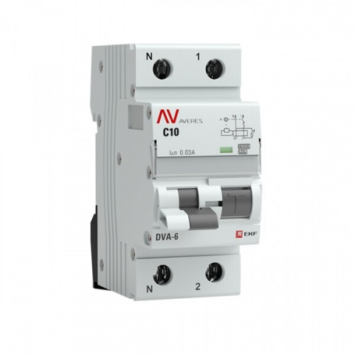 Выключатель автоматический дифференциального тока DVA-6 1п+N 10А C 30мА тип A AVERES | rcbo6-1pn-10C-30-a-av | EKF