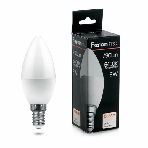 Лампа светодиодная .PRO LB-1309 Свеча E14 9W 6400K OSRAM LED | 38061 | Feron