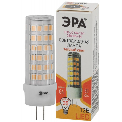 Лампа светодиодная LED JC-5W-12V-CER-827-G4 (диод, капсула, 5Вт, тепл, G4) (20/500/21000) | Б0049087 | ЭРА
