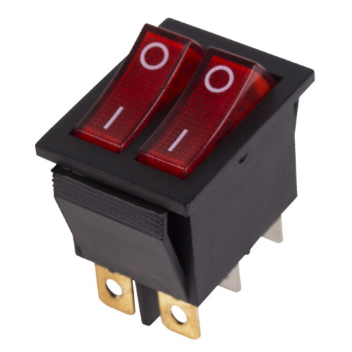 Выключатель клавишный 250V 15А (6с) ON-OFF красный с подсветкой ДВОЙНОЙ | 36-2410 | REXANT