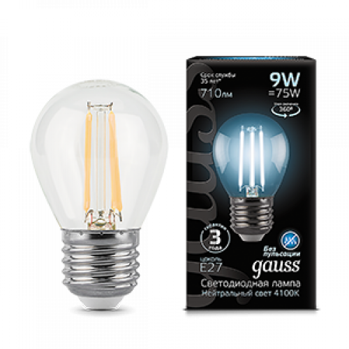 Лампа светодиодная Black LED Filament Шар E27 9W 710lm 4100K | 105802209 | Gauss