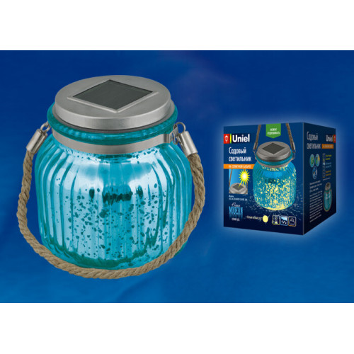 Cветильник садовый декоративный на солнечной батарее USL-M-210/GN120 BLUE JAR Теплый 4000К, 1*АА Ni-Mh акк. в/к. IP44 | UL-00003208 | Uniel
