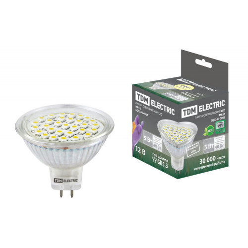 Лампа светодиодная LED 5Вт GU5.3 12В 3000К MR16 SMD отражатель (рефлектор) | SQ0340-0006 | TDM