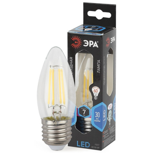 Лампа светодиодная F-LED B35-7W-840-E27 (филамент, свеча, 7Вт, нейтр, E27) | Б0027951 | ЭРА