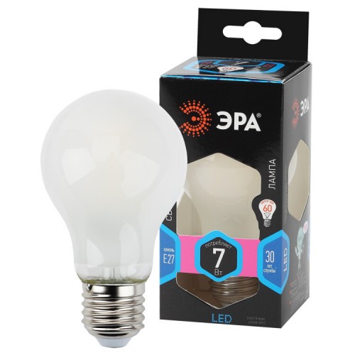 Лампа светодиодная F-LED A60-7W-840-E27 frost (филамент, груша мат., 7Вт, нейтр., Е27) | Б0035032 | ЭРА