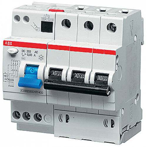Автоматический выключатель дифференциального тока DS203 3п 10А B 30мА тип A (5 мод) | 2CSR253101R1105 | ABB