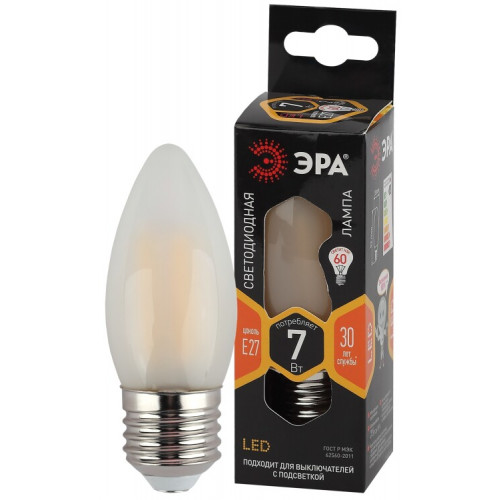 Лампа светодиодная F-LED B35-7W-827-E27 frost (филамент, свеча мат, 7Вт, тепл, E27) | Б0046989 | ЭРА