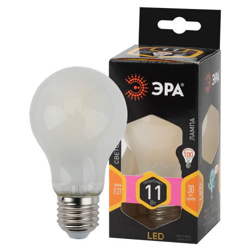 Лампа светодиодная F-LED A60-11W-827-E27 frost (филамент, груша мат., 11Вт, тепл, Е27) | Б0035035 | ЭРА