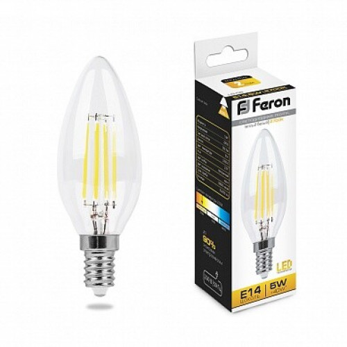 Лампа светодиодная LB-58 (5W) 230V E14 2700K филамент C35 прозрачная | 25572 | FERON